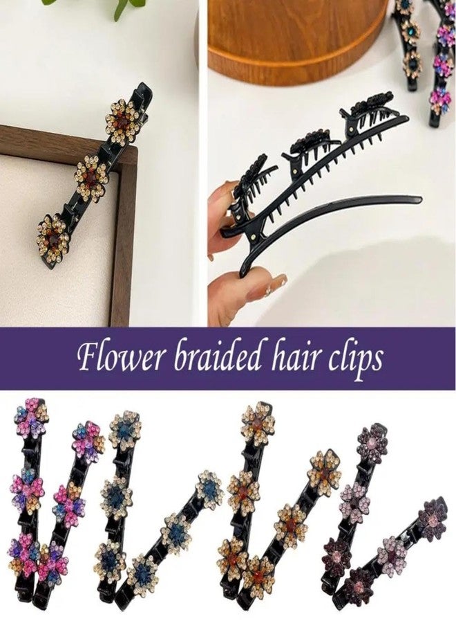 Dulier 4Pcs Sparkling Crystal Stone Braided Hair Clips Barrettes for Women | Duckbill Hair Accessories for Styling, Thin/Thick Hair | Secure Grip Rhinestone Clips - Image 4